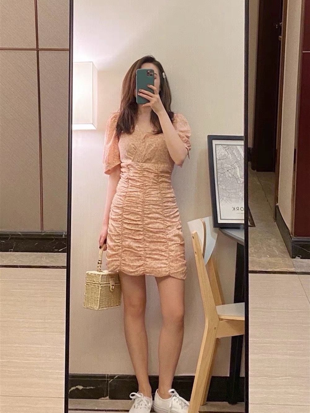 Designers Originals Peach Ruched Mini Dress